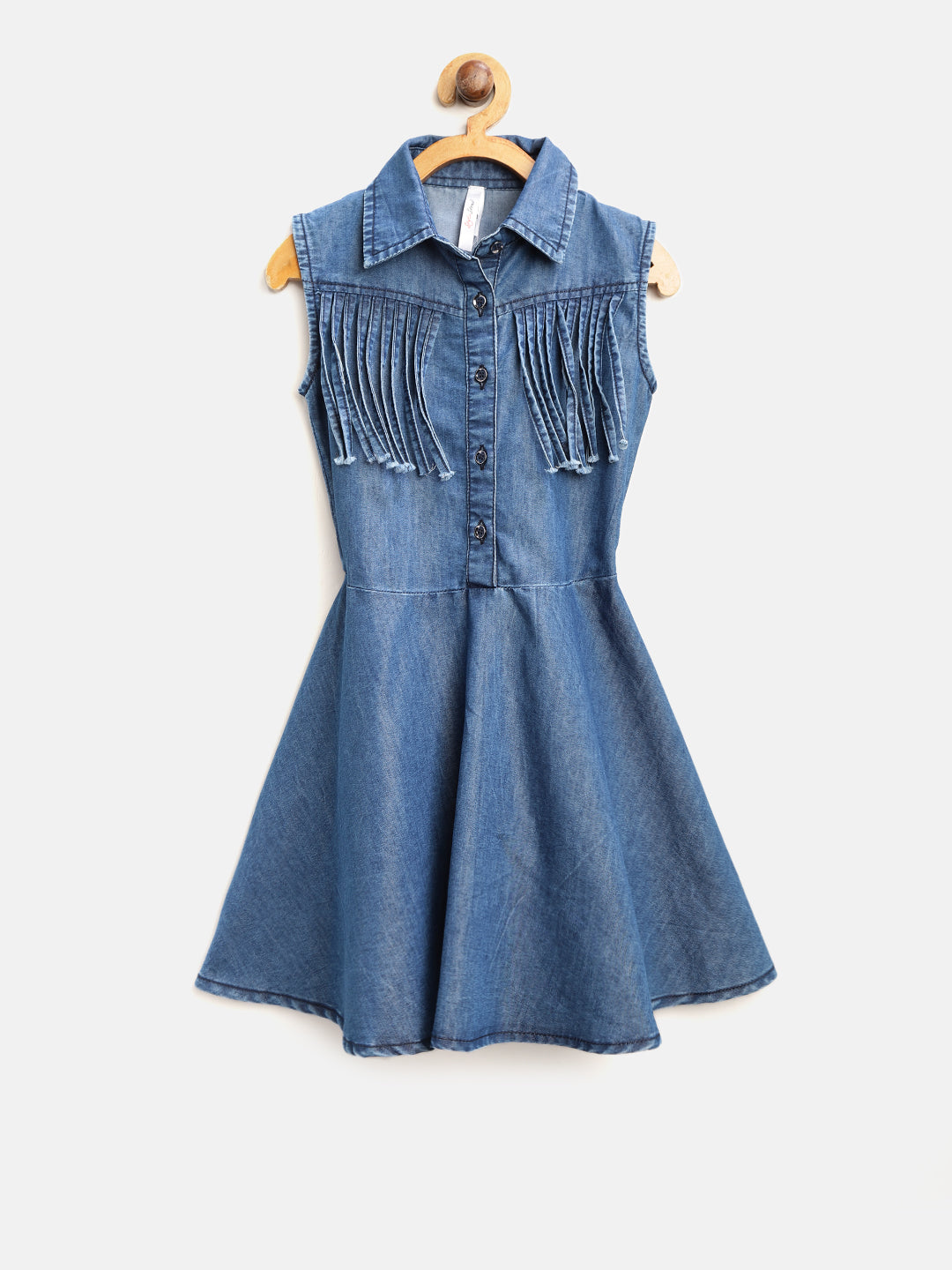 Girls Denim Fringe Dress with Front Button