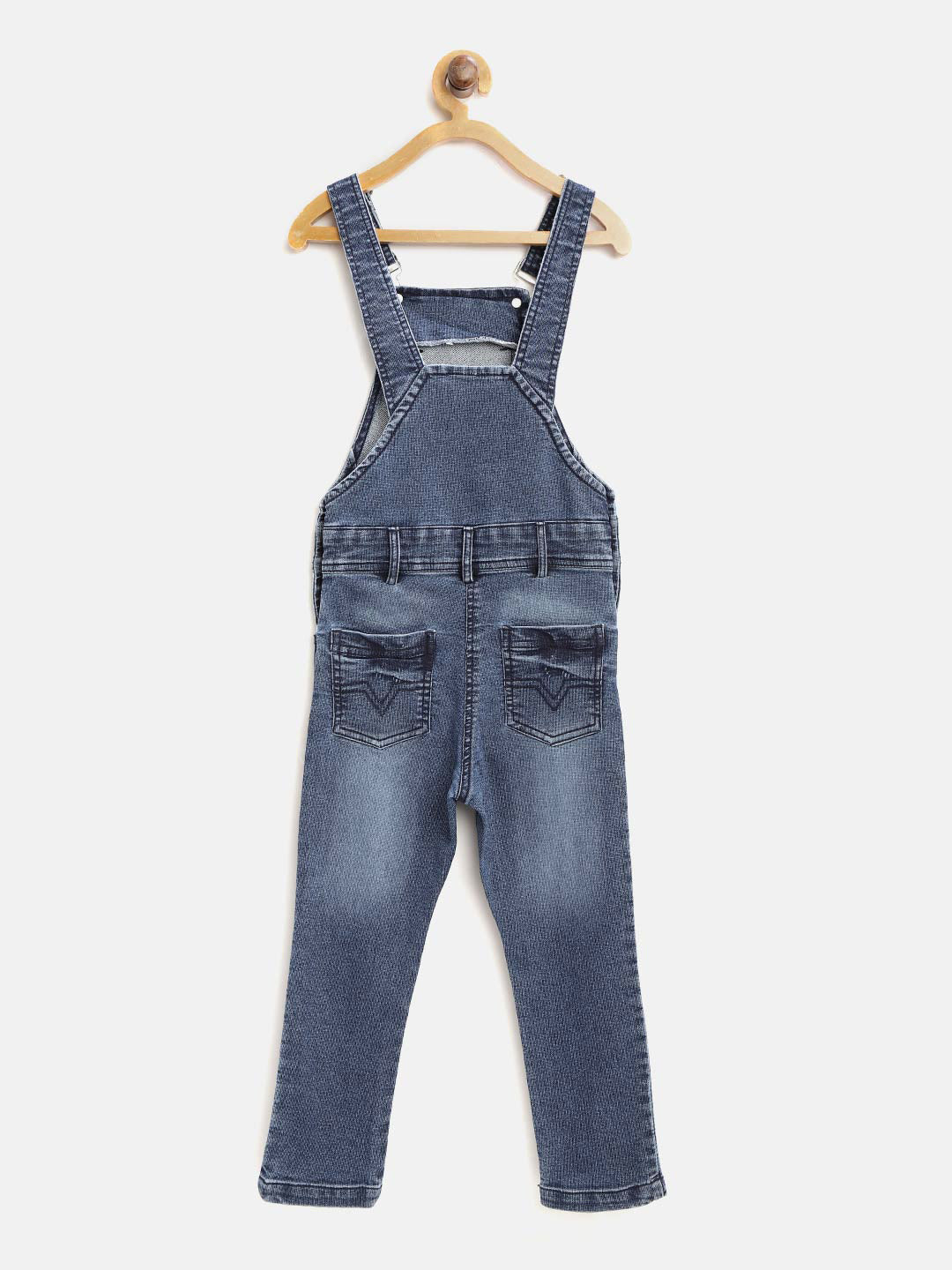 Girls Lycra Denim Dungaree with Red Patch Distress