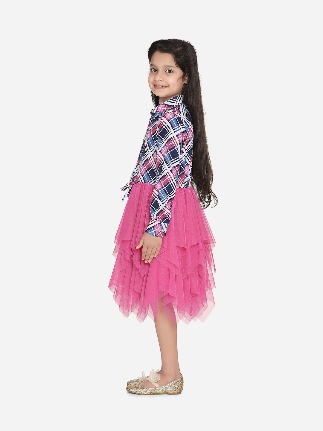Girls Polyester Crepe Shirt and attached Net Tutu Skirt Dress