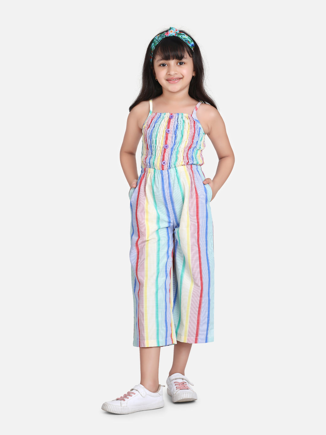 Girls Pink Striped Strappy Dress