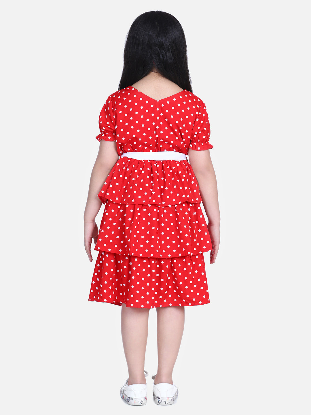 Girls Red Polka Multi Tier Dress with belt