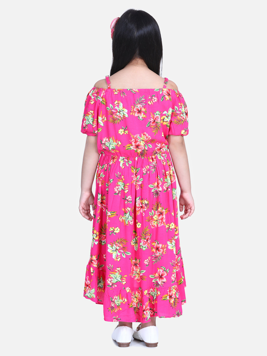 Girls Dark Pink Floral Hi Low Dress