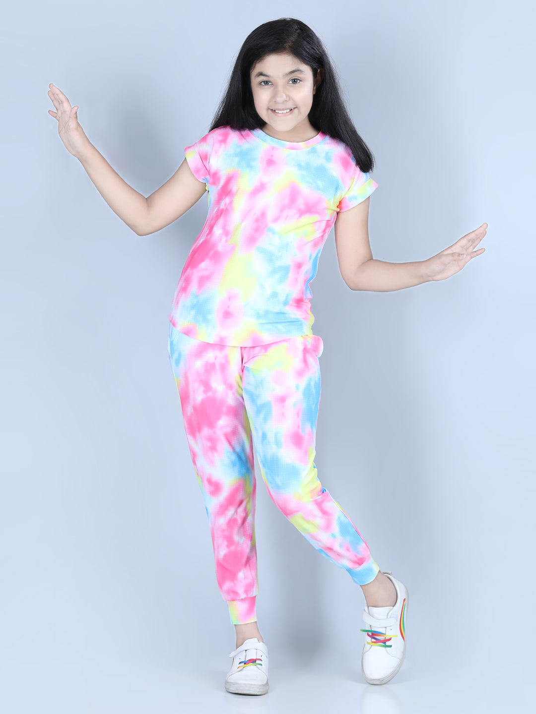 Girls Multicolored Tie & Dye Polyester Blend Track Suit Set